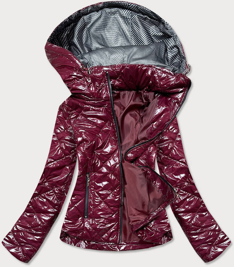 Lesklá dámská bunda ve vínové bordó barvě (BR9756-74) odcienie czerwieni 48