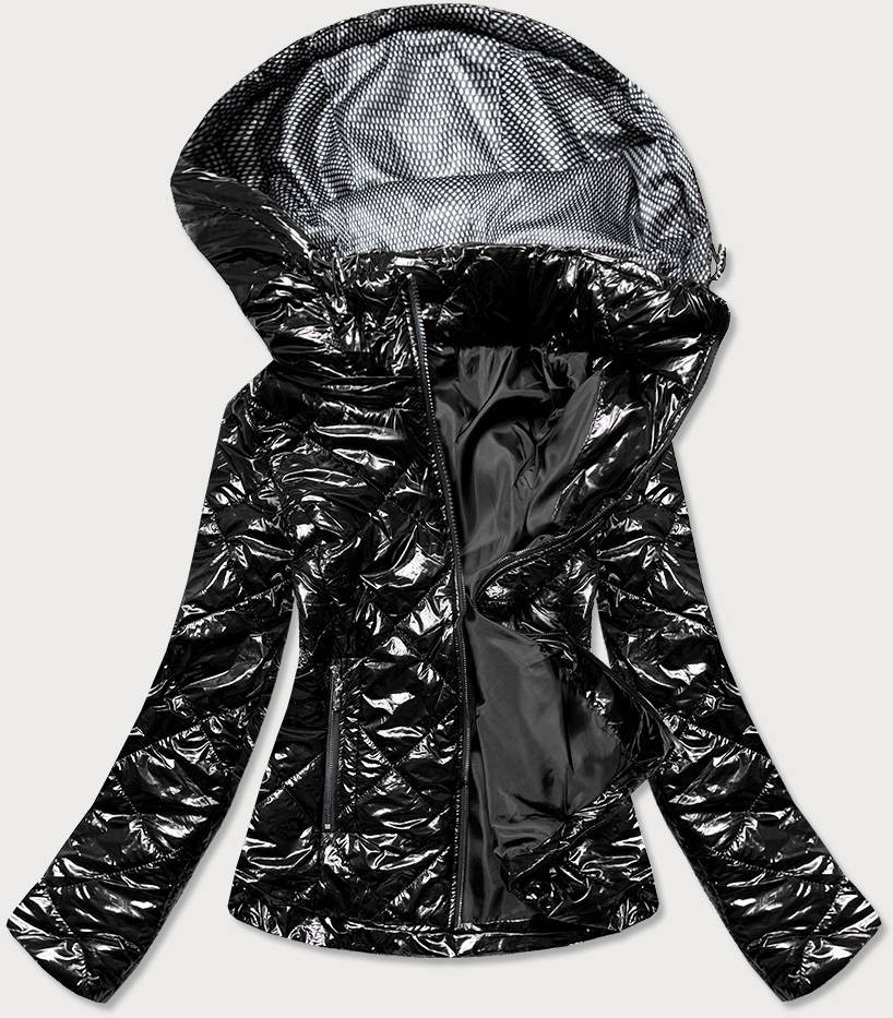 Lesklá černá dámská bunda (BR9756-1) odcienie czerni 46
