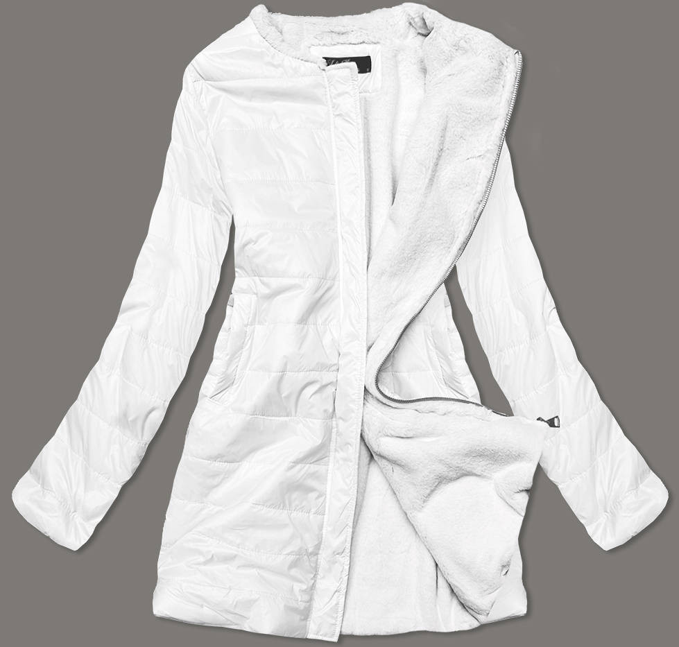 Bílá dámská bunda s mechovitým kožíškem pro přechodné období (M-1733) odcienie bieli S (36)