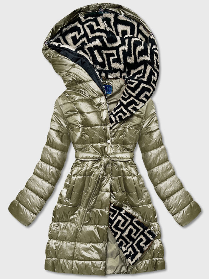 Lehká dámská zimní bunda v khaki barvě se zateplenou kapucí (OMDL-019) odcienie zieleni XXL (44)