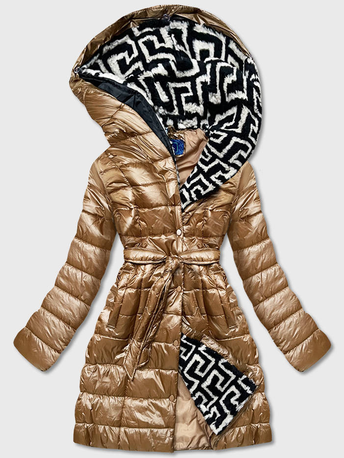 Lehká hnědá dámská zimní bunda se zateplenou kapucí (OMDL-019) Hnědá S (36)