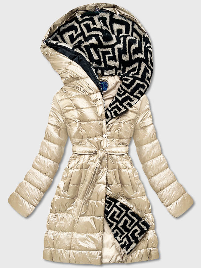Lehká dámská zimní bunda v ecru barvě se zateplenou kapucí (OMDL-019) odcienie bieli L (40)