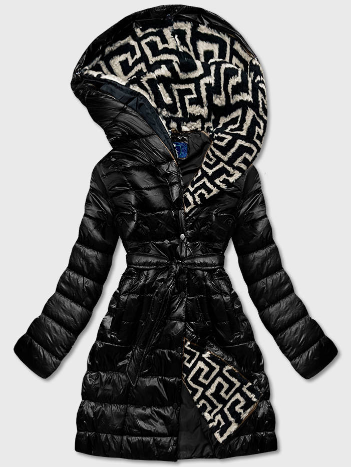 Lehká černá dámská zimní bunda se zateplenou kapucí (OMDL-019) odcienie czerni XXL (44)