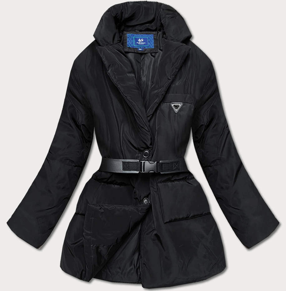 Lehká černá dámská bunda s páskem (OMDL013) odcienie czerni XL (42)