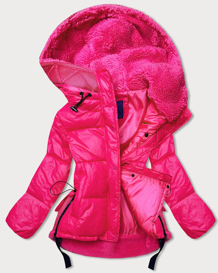 Krátká růžová dámská zimní bunda s kapucí (jin211) odcienie różu L (40)