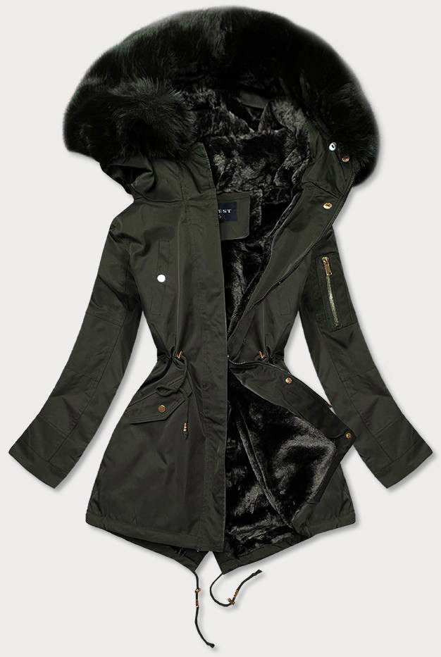 Dámská zimní bunda parka v khaki barvě s kapucí (B531-11) odcienie zieleni XXL (44)