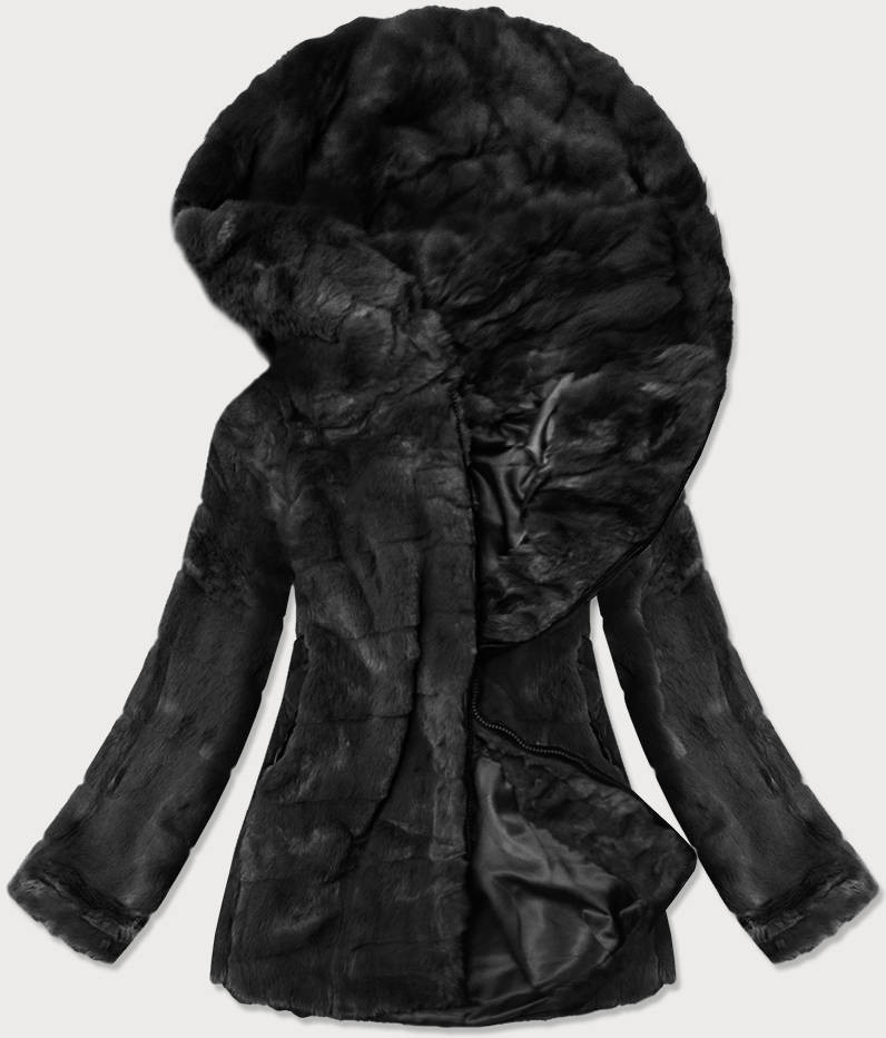 Černá dámská bunda - kožíšek s kapucí (BR9742-1) odcienie czerni XXL (44)