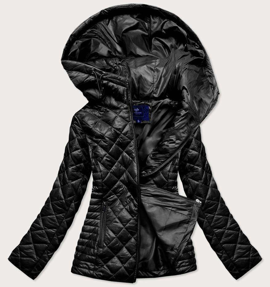 Černá prošívaná dámská bunda s kapucí (LY-01) odcienie czerni L (40)
