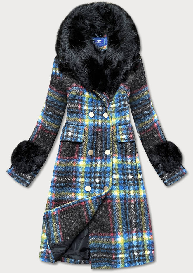 Dámský vícebarevný kabát z tkaniny bouclé (FK-016) odcienie czerni S (36)