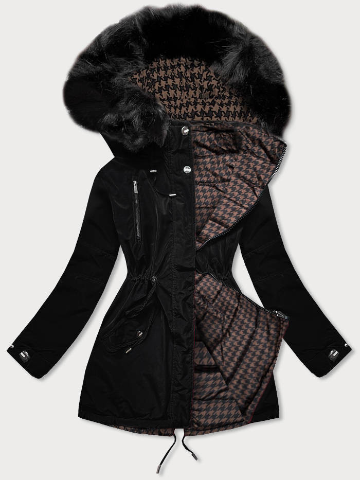 Černo-hnědá oboustranná dámská zimní bunda (W557) odcienie brązu L (40)