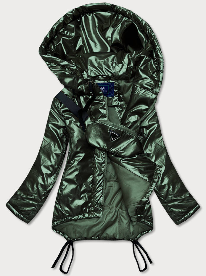 Krátká zelená dámská zimní bunda s ledvinkou (OMDL-018) odcienie zieleni L (40)