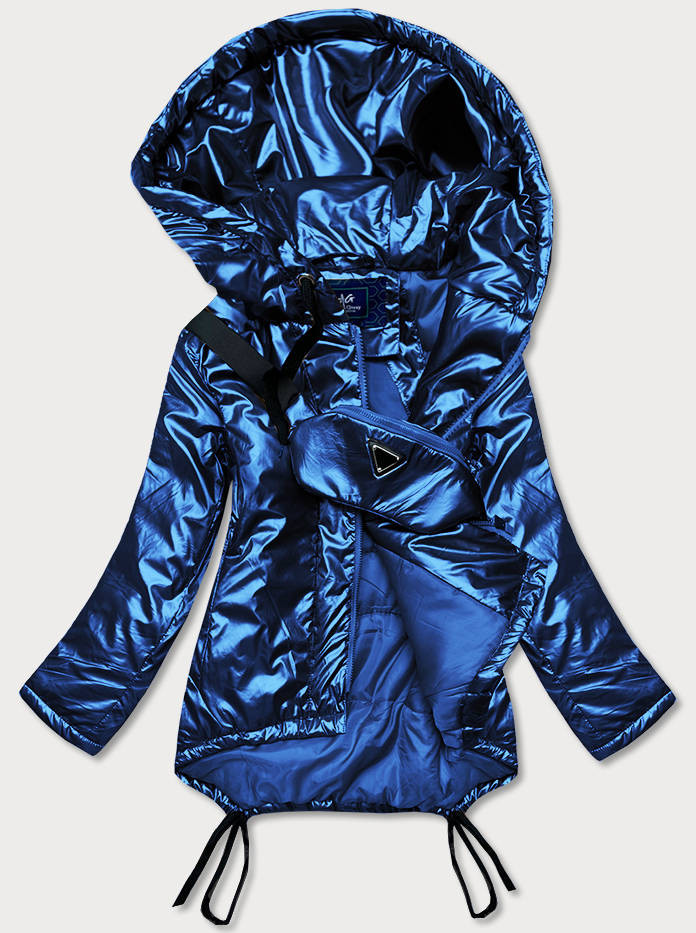 Světle modrá krátká dámská zimní bunda s ledvinkou (OMDL-018) odcienie niebieskiego S (36)