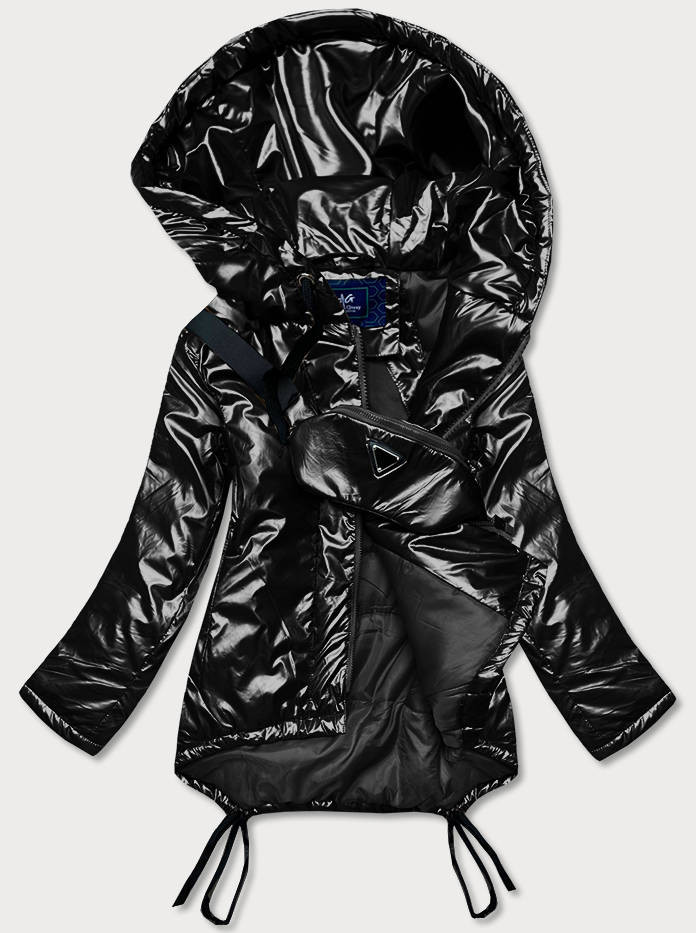 Krátká černá dámská zimní bunda s ledvinkou (OMDL-018) odcienie czerni L (40)