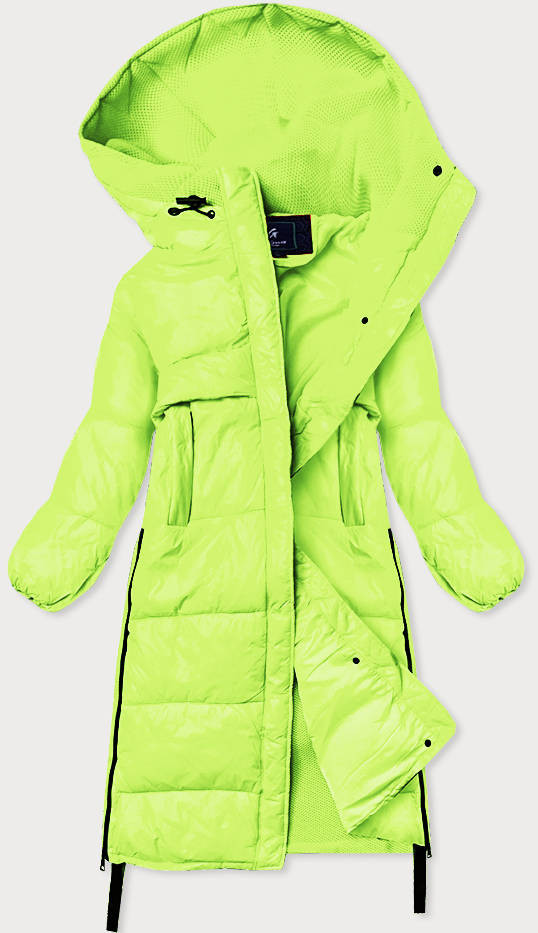 Neonově žlutá dlouhá zimní bunda z různých spojených materiálů (JIN-210) odcienie żółtego S (36)
