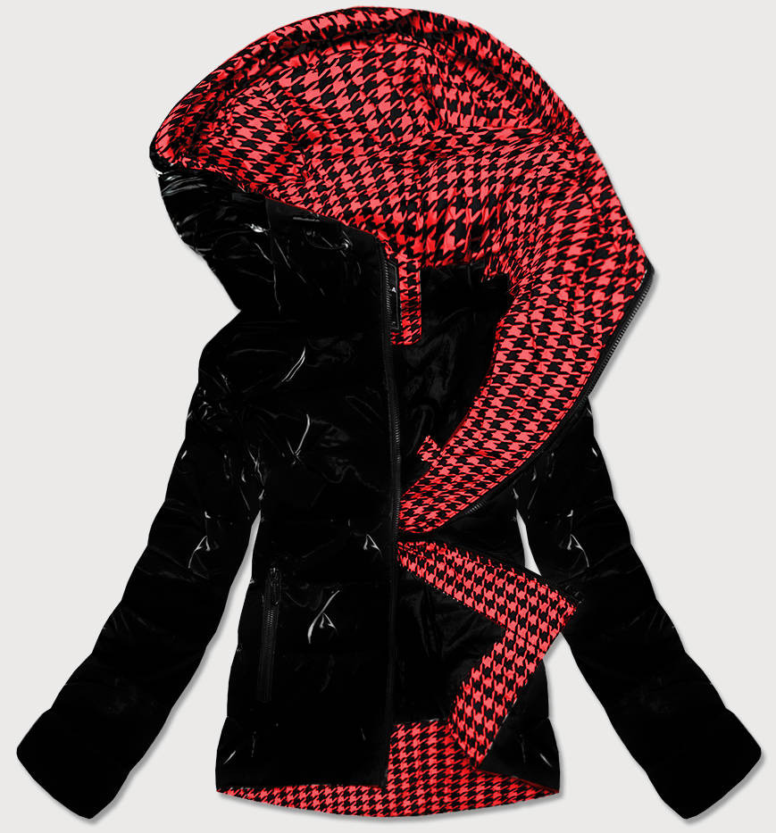 Černá dámská bunda se vzorovanou podšívkou (W707) odcienie czerni XXL (44)