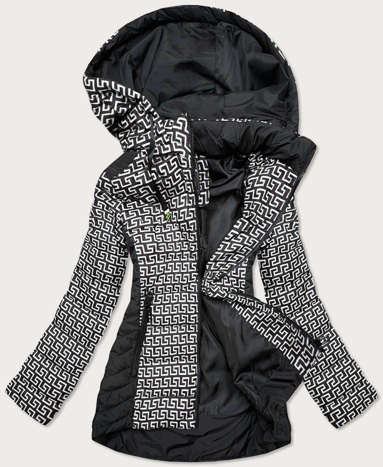 Černo-bílá vzorovaná dámská bunda s kapucí (W715) odcienie bieli S (36)