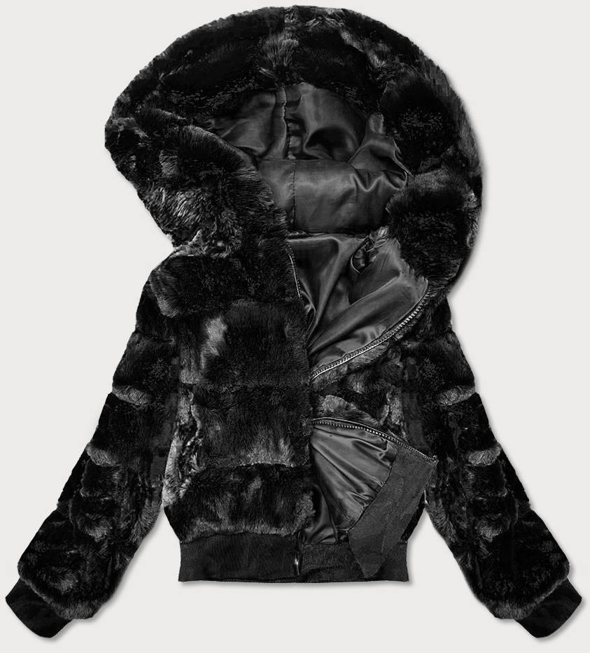 Černá dámská kožešinová bunda (BR9748-1) odcienie czerni XL (42)