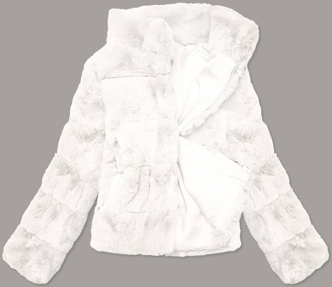 Krátká bílá dámská bunda - kožíšek se stojáčkem (BR9749-26) odcienie bieli XXL (44)