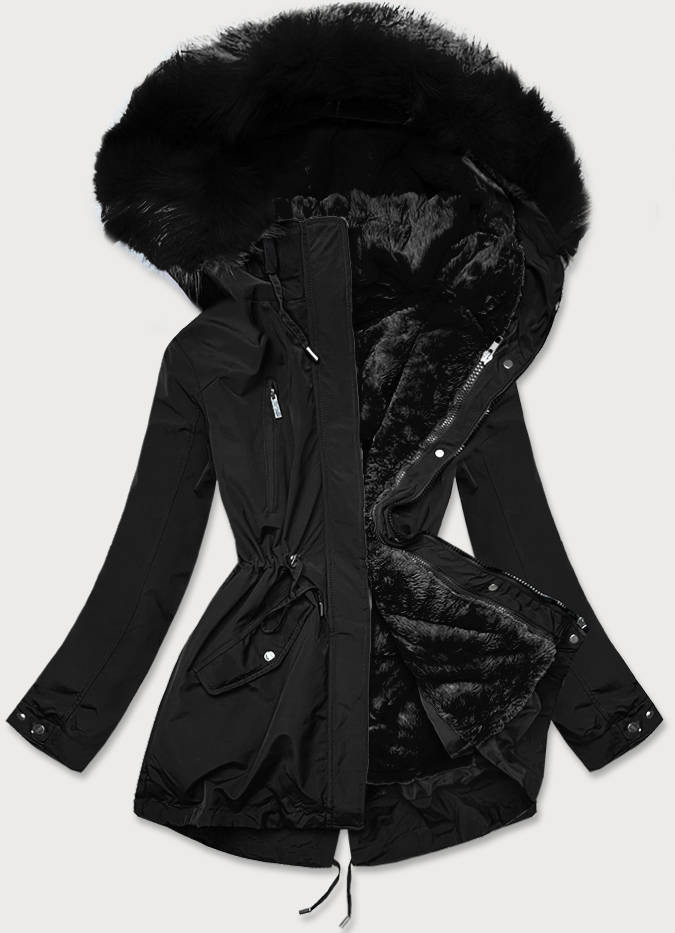 Černá dámská zimní bunda s mechovitým kožíškem (W553) odcienie czerni XXL (44)