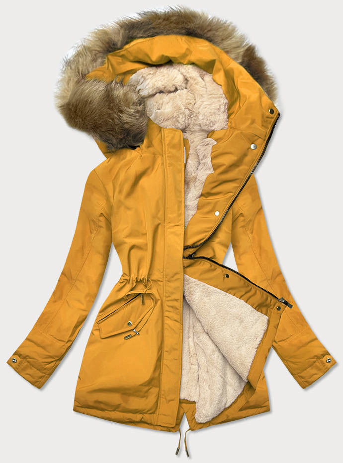 Žluto-béžová teplá dámská zimní bunda (W559) odcienie żółtego XXL (44)