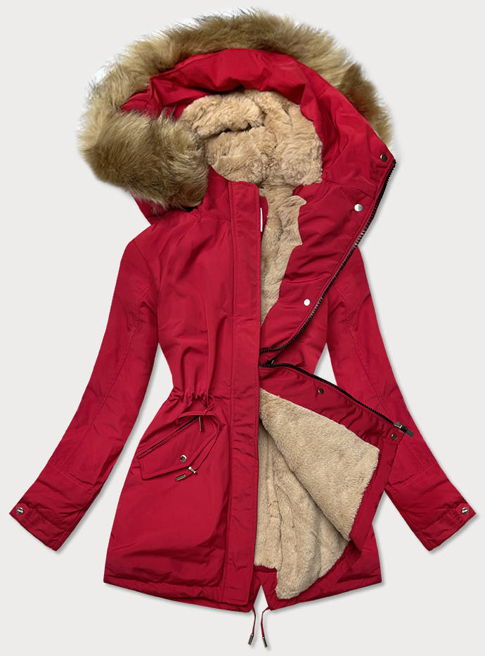 Červeno-béžová teplá dámská zimní bunda (W559) odcienie czerwieni XXL (44)
