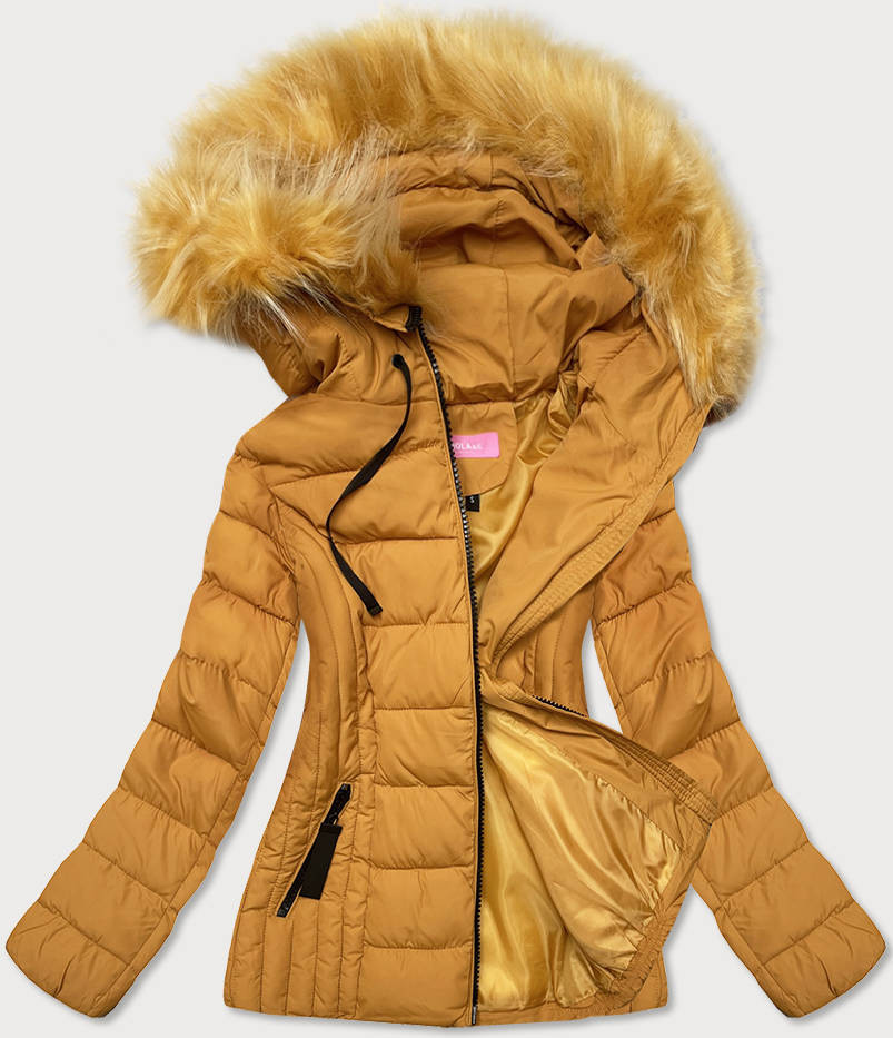 Tenká žlutá dámská zimní bunda s kapucí (8943-C) odcienie żółtego L (40)