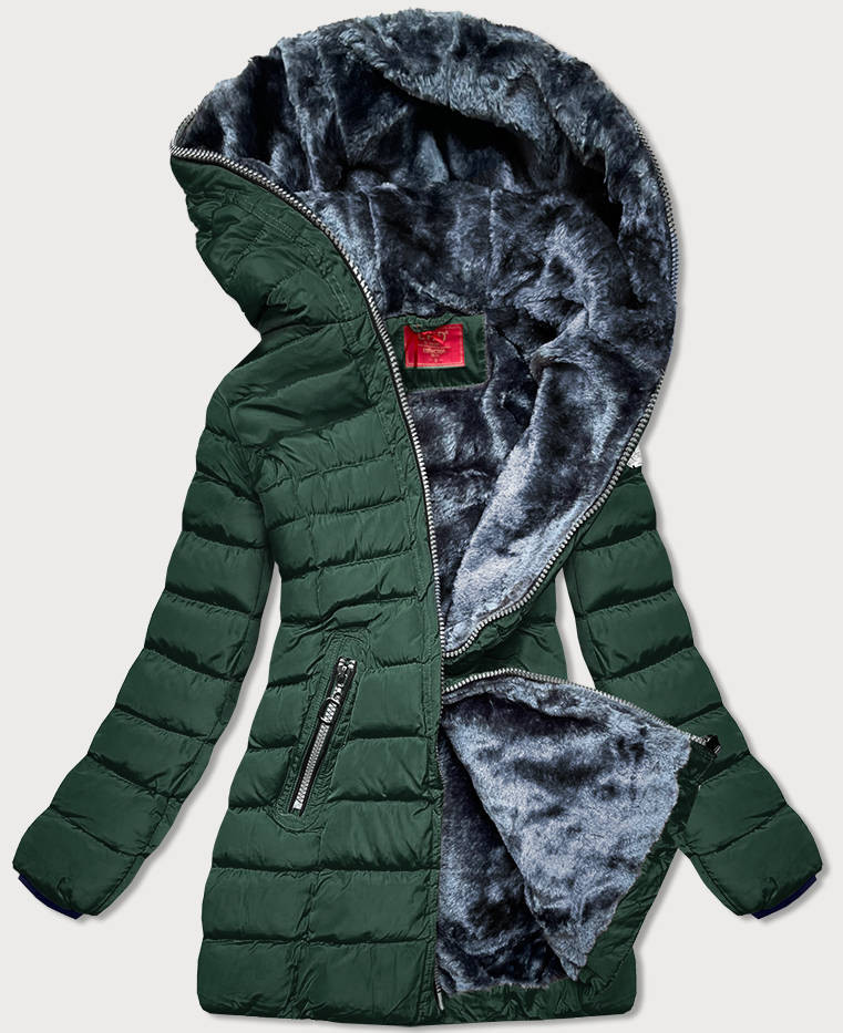 Zelená dámská prošívaná zimní bunda s kapucí (m-133) odcienie zieleni S (36)