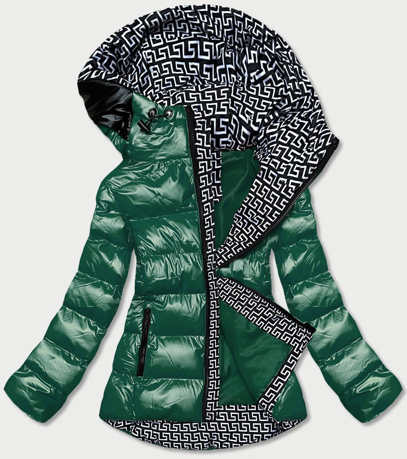 Zelená metalická dámská bunda s kapucí (XW808X) odcienie czerni L (40)
