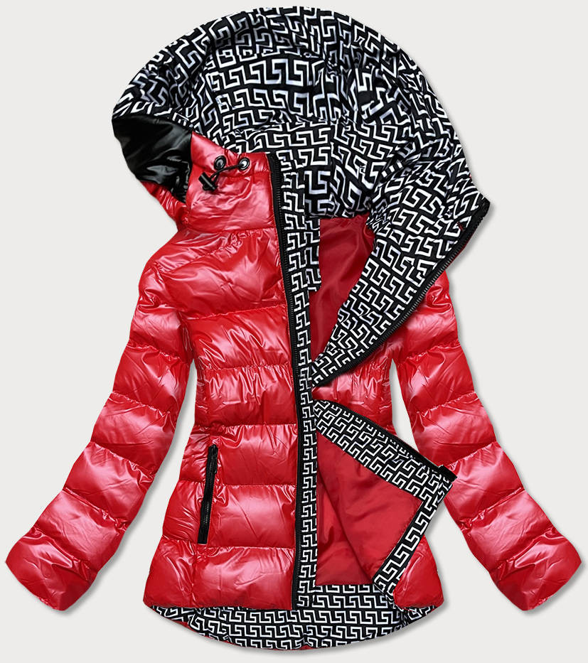 Červená metalická dámská bunda s kapucí (XW808X) odcienie czerwieni S (36)