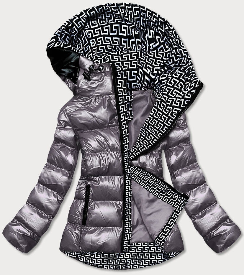 Šedá metalická dámská bunda s kapucí (XW808X) odcienie szarości L (40)