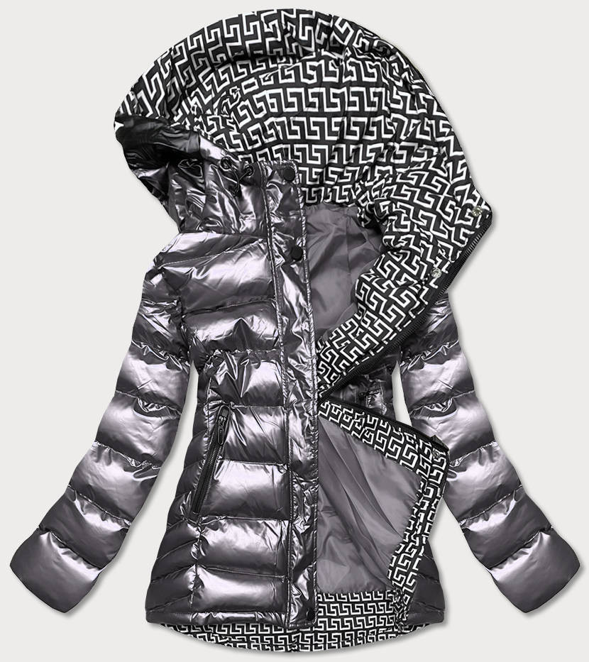 Šedá dámská prošívaná bunda s kapucí (XW817X) odcienie szarości L (40)