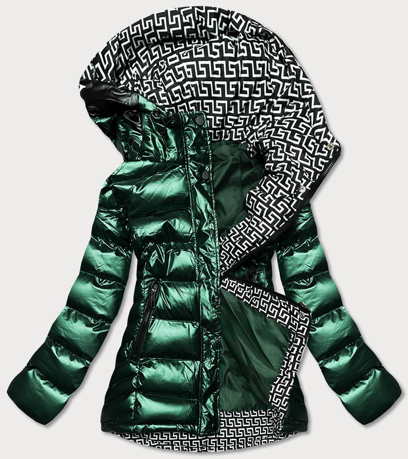 Zelená dámská prošívaná bunda s kapucí (XW817X) odcienie zieleni S (36)