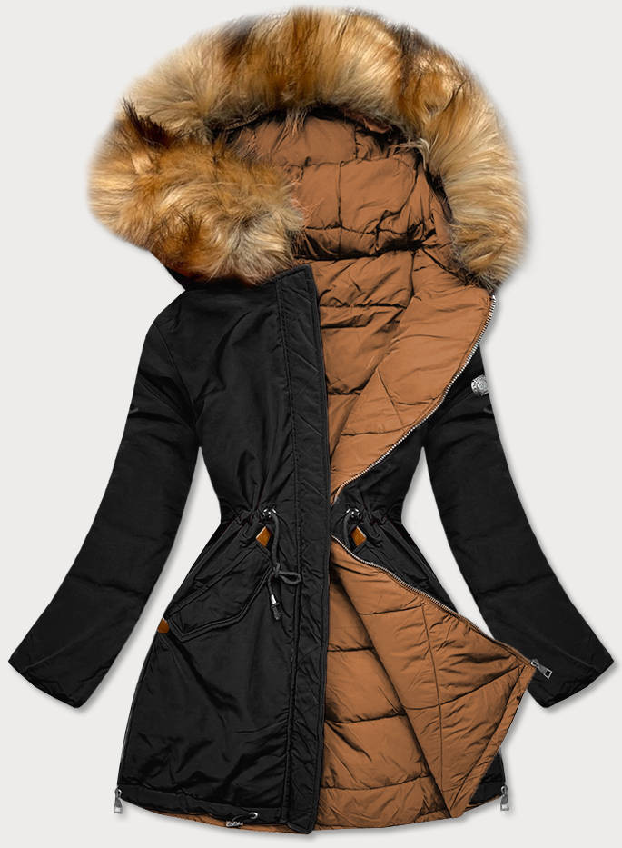 Černo-karamelová oboustranná dámská zimní bunda (M-210A5) odcienie brązu XL (42)