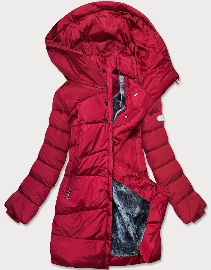 Asymetrická červená dámská zimní bunda (M-21113) odcienie czerwieni S (36)