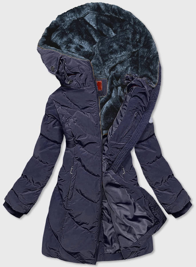 Tmavě modrá dámská zimní bunda s kapucí (M-21306) odcienie niebieskiego S (36)