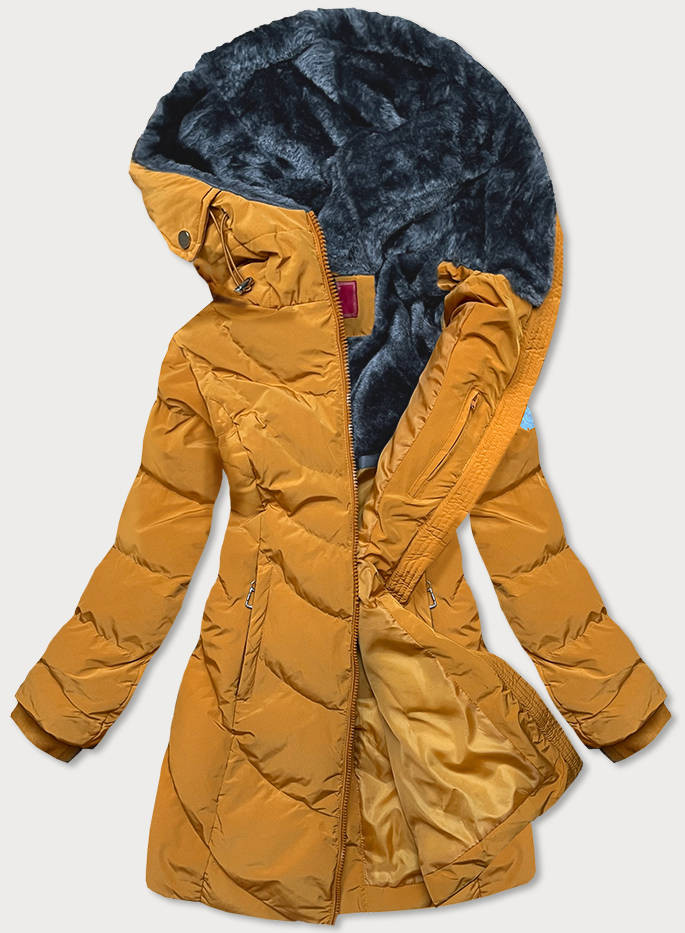 Žlutá dámská zimní bunda s kapucí (M-21306) odcienie żółtego M (38)