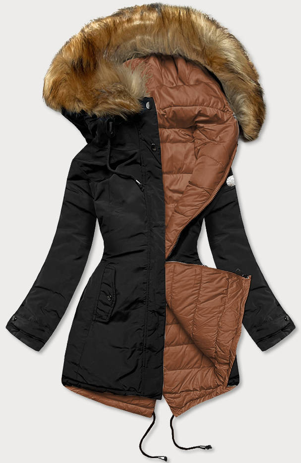 Černo-karamelová oboustranná dámská zimní bunda (M-21508) odcienie brązu S (36)