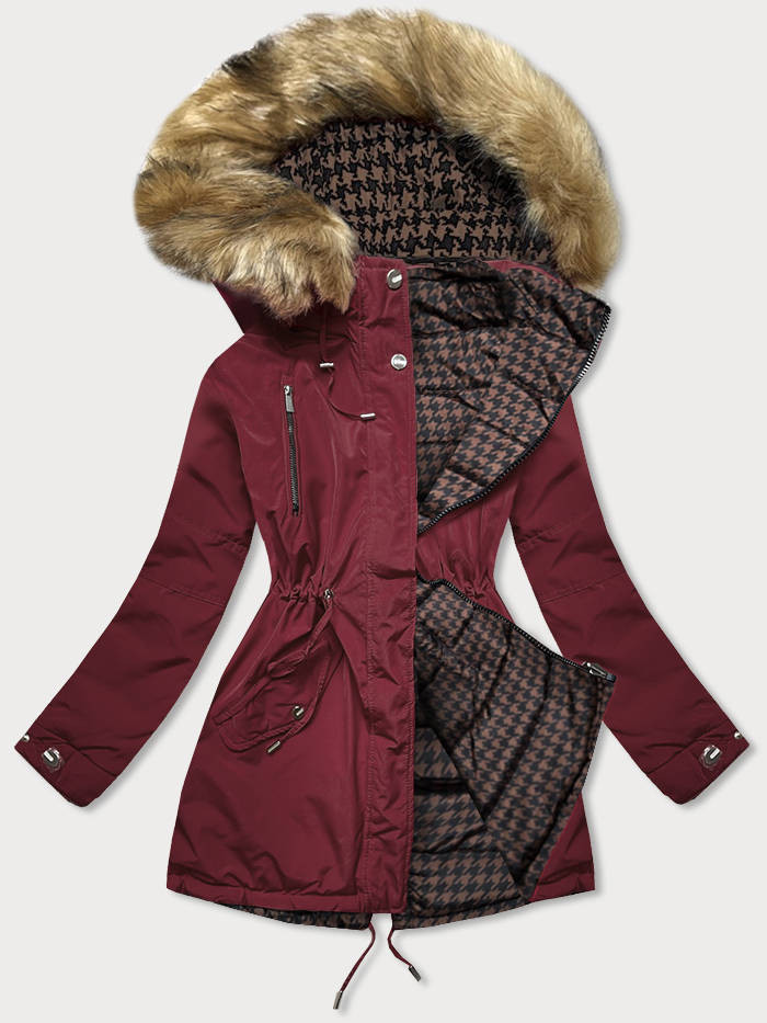Bordó-hnědá oboustranná dámská zimní bunda (W557BIG) odcienie czerwieni 46