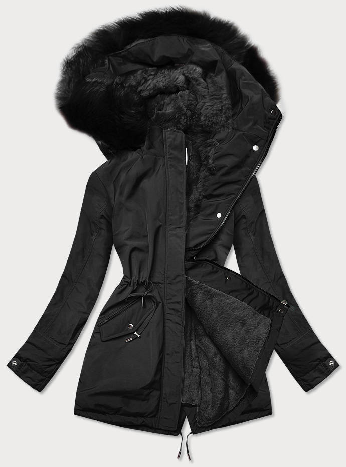 Teplá černá dámská zimní bunda (W559BIG) odcienie czerni 46