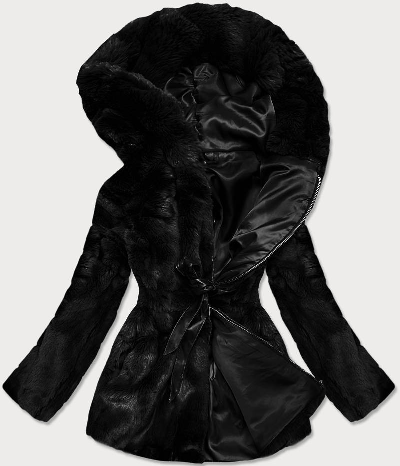 Dámská černá bunda - kožíšek s kapucí (BR9743-1) odcienie czerni XXL (44)