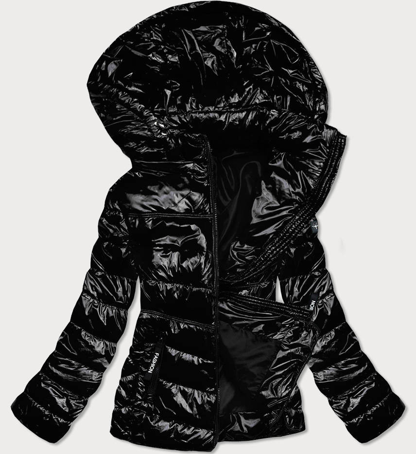 Černá dámská lakovaná bunda (B9759-1) odcienie czerni XXL (44)