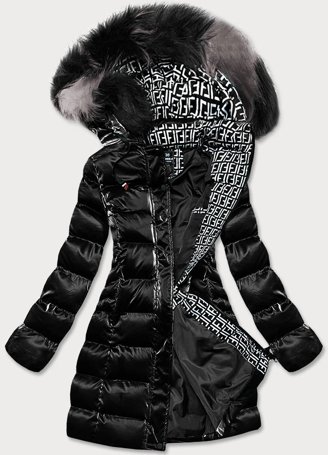 Černá péřová dámská zimní bunda (XW822X) odcienie czerni XXL (44)