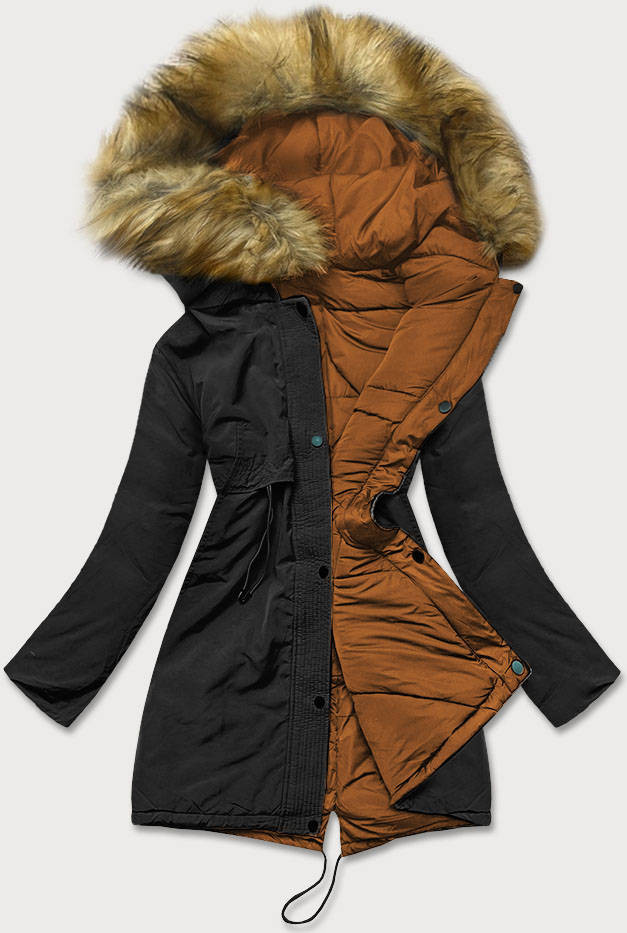 Černo-karamelová oboustranná dámská zimní bunda (M-136) odcienie brązu S (36)