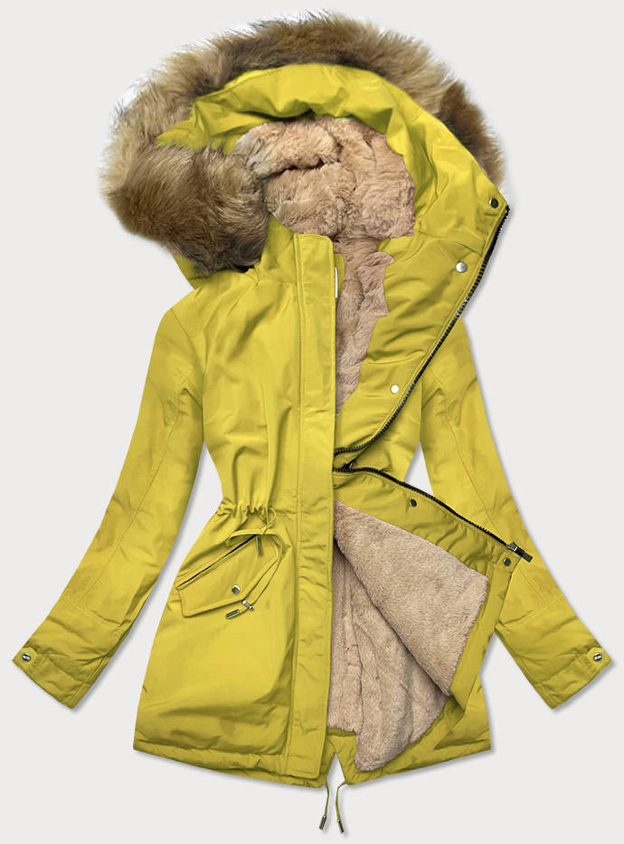 Citronovo-béžová teplá dámská zimní bunda (W559) odcienie żółtego XL (42)