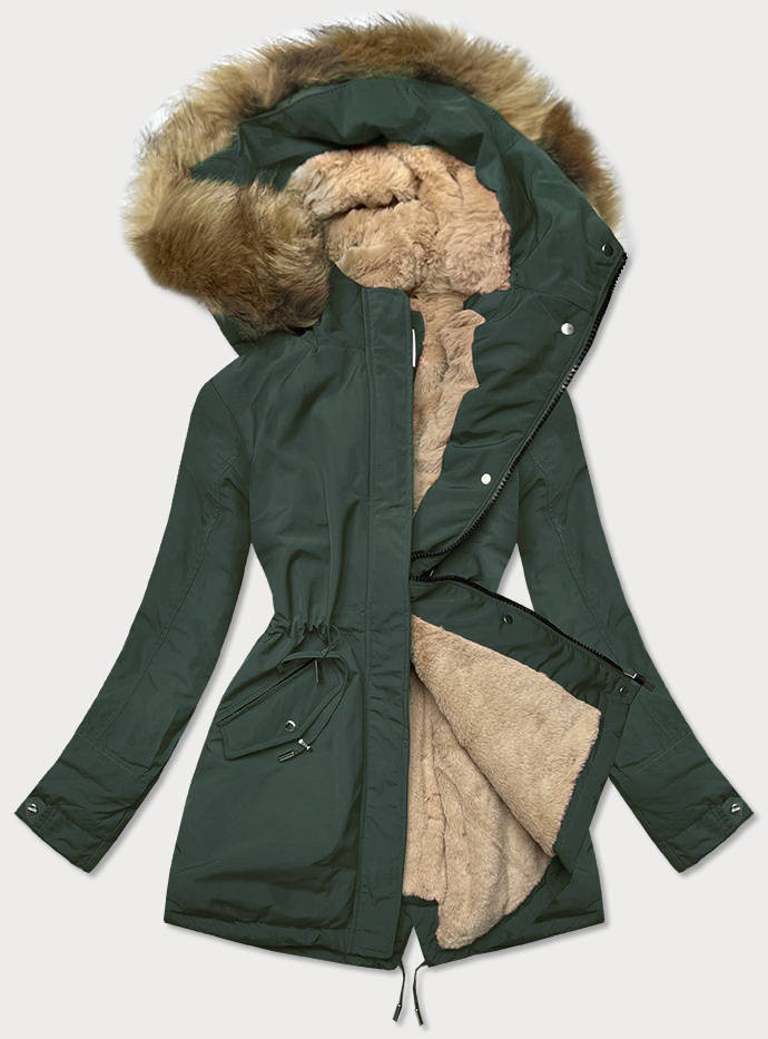 Zeleno-béžová teplá dámská zimní bunda (W559) odcienie zieleni XL (42)