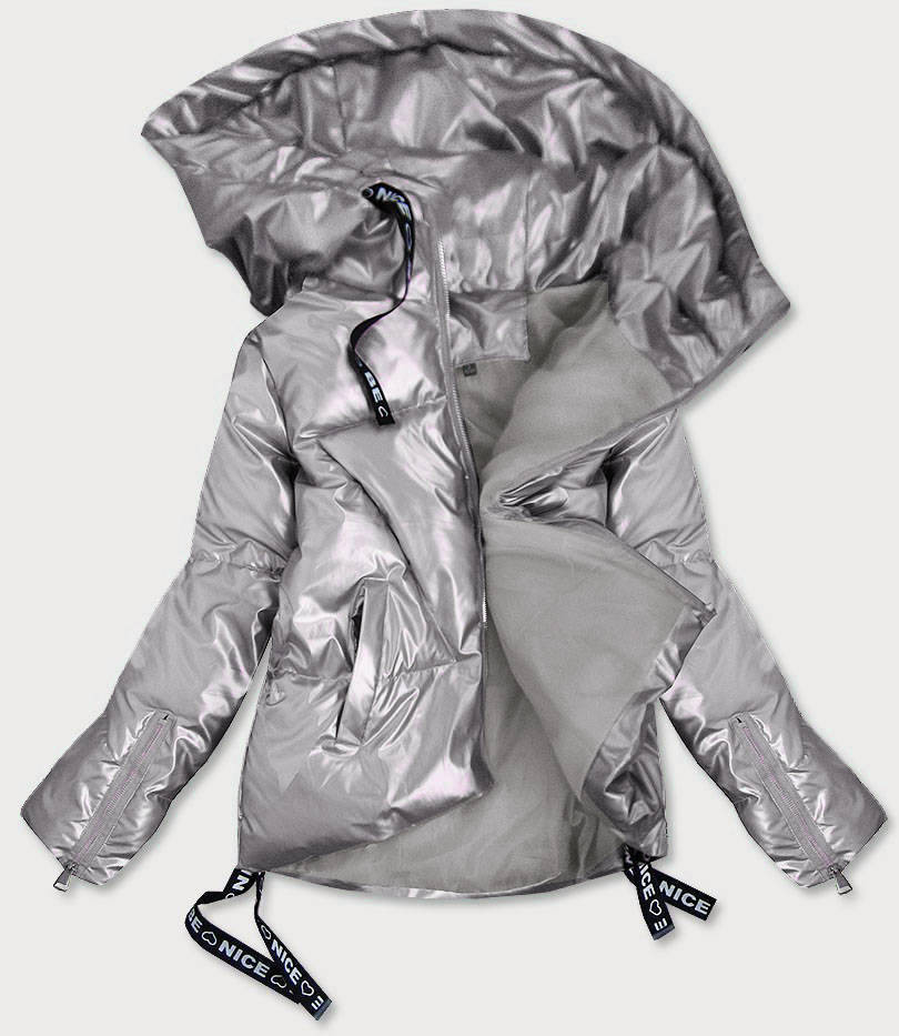 Světle šedá krátká dámská bunda s asymetrickým spodním okrajem (632art) odcienie szarości L (40)