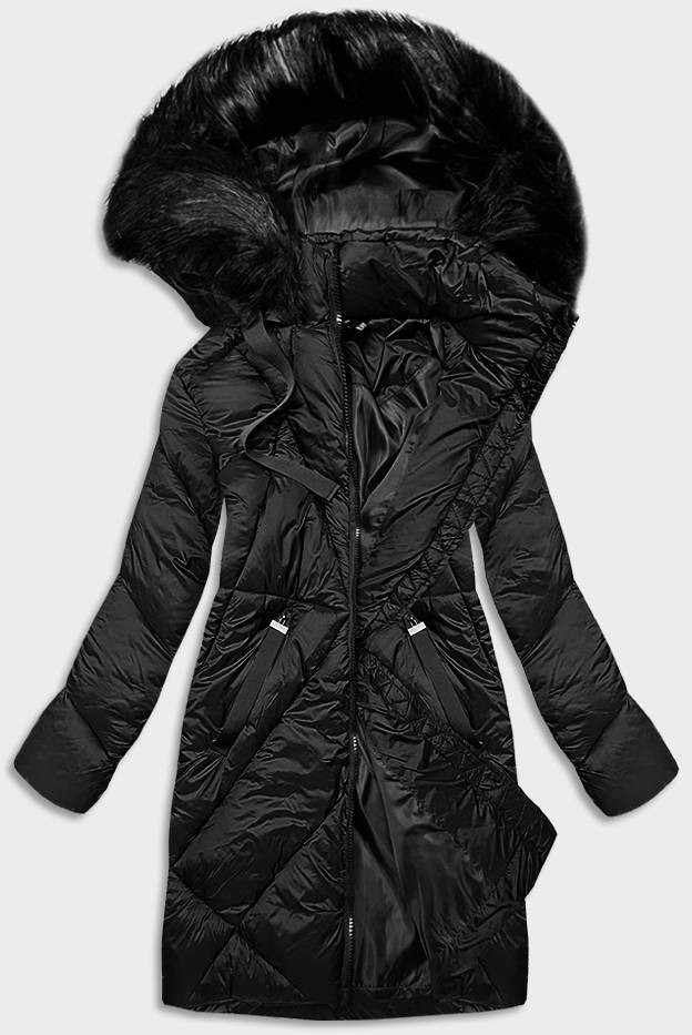 Dlouhá černá dámská zimní bunda (23070-1) odcienie czerni XL (42)