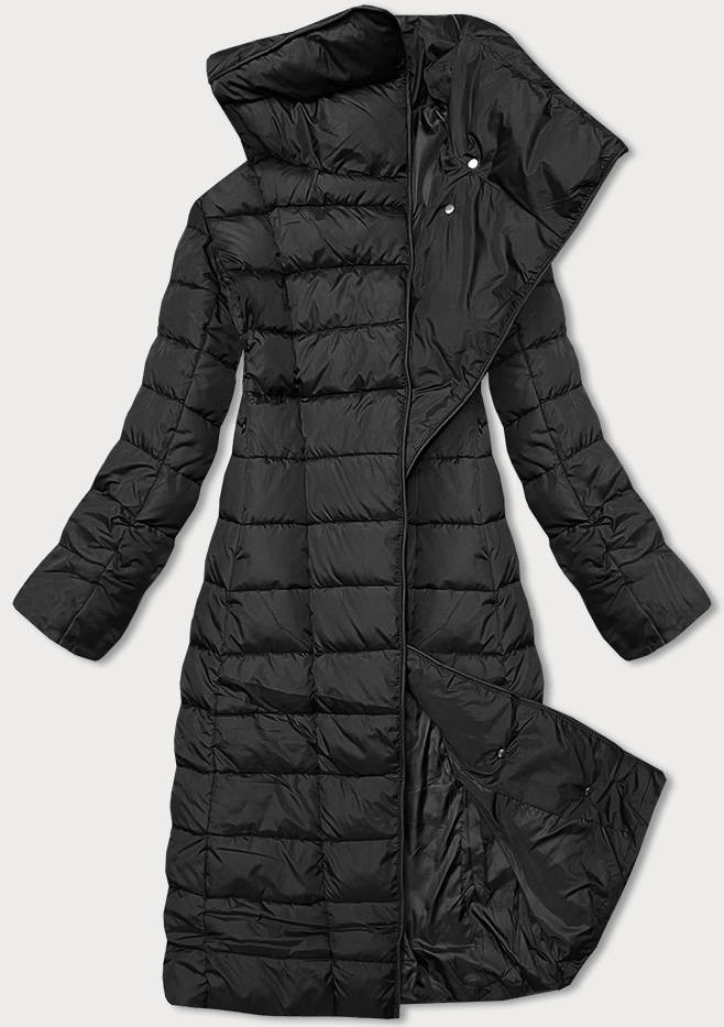 Dlouhá černá dámská zimní bunda s límcem (my017) odcienie czerni XL (42)