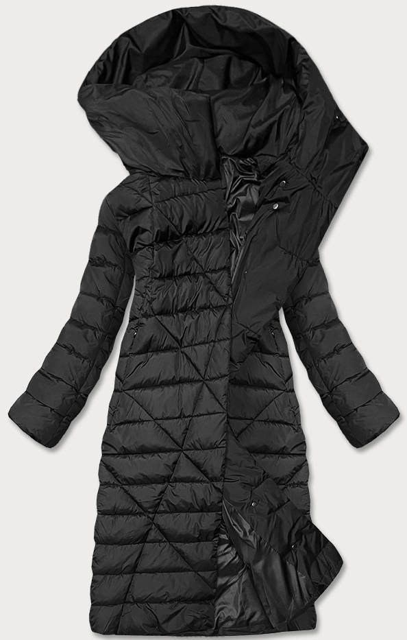 Dlouhá černá dámská zimní bunda s kapucí (MY043) odcienie czerni 50