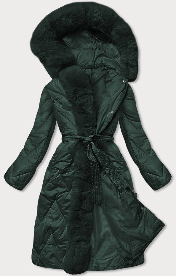Tmavě zelená dlouhá dámská zimní prošívaná bunda (FM11-4) odcienie zieleni XL (42)